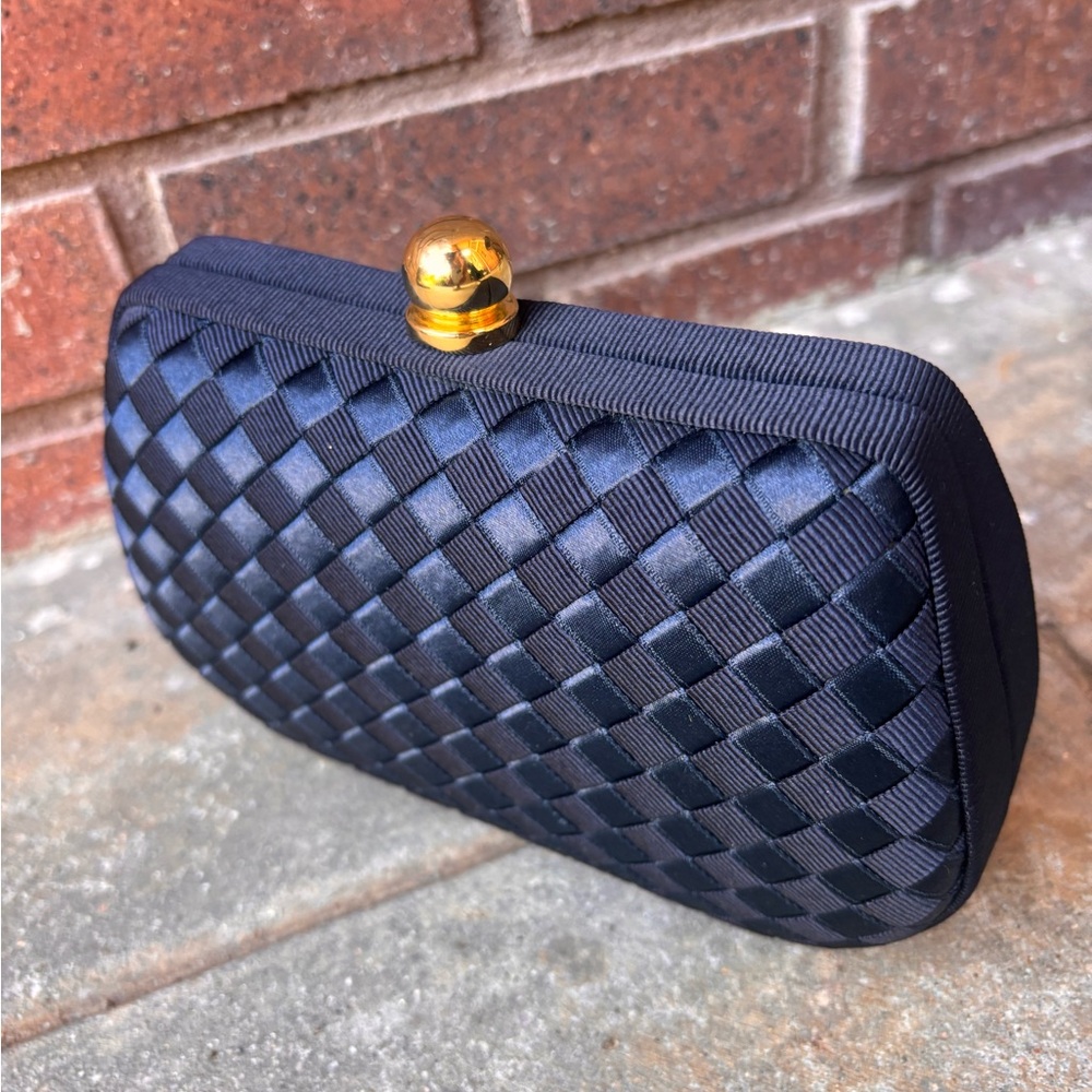 Neiman Marcus Navy Clutch with Gold Accents